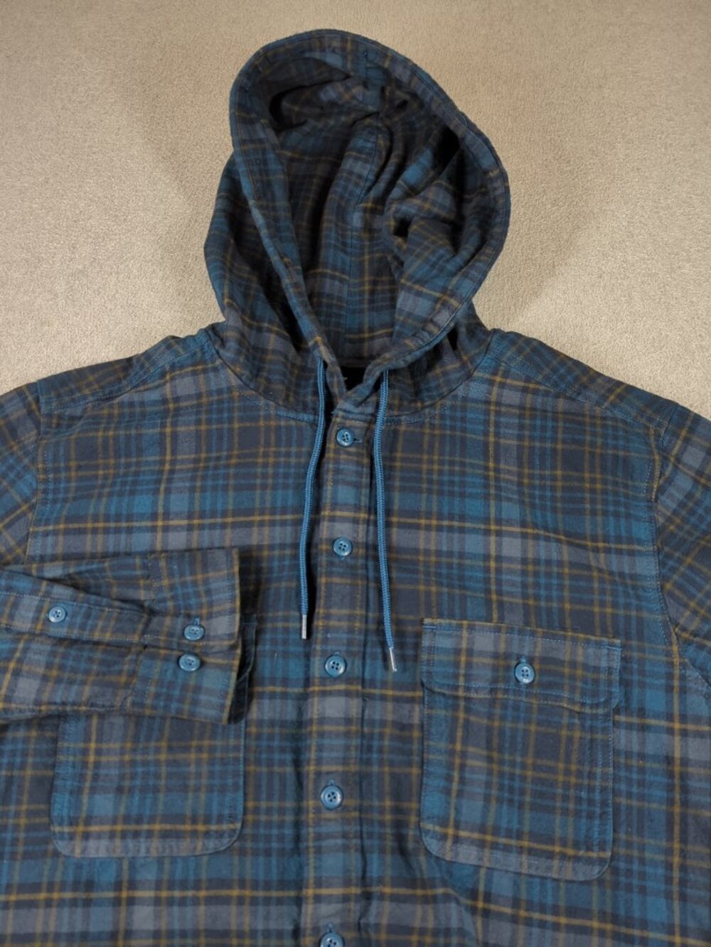 Mountain Hardwear Shirt Men's Large Dusk Creek Hooded Flannel Dark Caspian